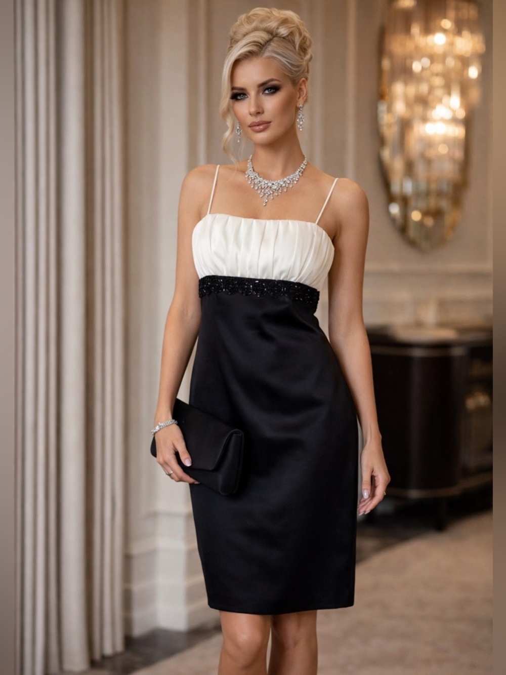 JS Collection Black & Ivory Cocktail Dress | Sequin Rosette Bodice | Size 12